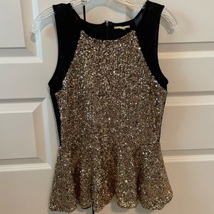 Black and Gold Sequin Sparkle Peplum Top
